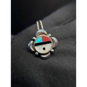 Native American Sterling Silver Sunface Inlay Pendant Necklace